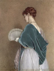 Mulher com uma Fan, 1871 (lápis e wc no papel)