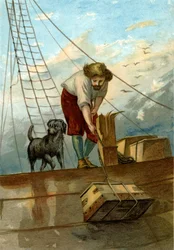 ilustração para A vida e as estranhas aventuras surpreendentes de Robinson Crusoe, de Defoe (cromolitografia)