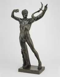 Jovem Sófocles liderando o Coro da Vitória após a Batalha de Salamina, modelado em 1885, fundido em 1911 (bronze com pátina verde)