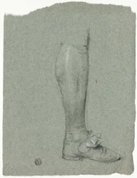 Perna de uma figura de pé (frente); esboço de sapatos (verso)