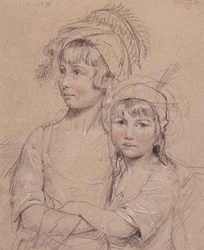 No.1857 As Misses Rigby, as duas filhas do Sr. Rigby de Norwich (1747-1821) um cirurgião célebre, 1778 (giz no papel)