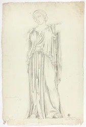 Estátua antiga de mulher em pé drapeada