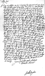 Carta do poeta John Dryden a Laurence Hyde, conde de Rochester e primeiro lorde do Tesouro, pedindo seu salário durante meio ano e também pedindo um posto na alfândega ou na cidade.