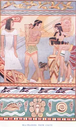 Comerciantes de mar de Creta, ilustração de mitos de Creta e pré-helênica Europa pub. pela Gresham Publishing Company Limited dos anos 20