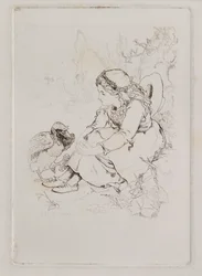 Menina sentada e Pássaro Grande (gravura)