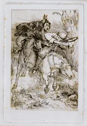 Dois Cavaleiros Galopantes [um carregando sua própria cabeça] (gravura)