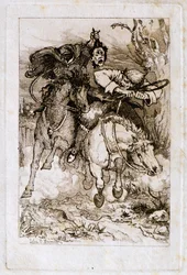 Dois Cavaleiros Galopantes [um carregando sua própria cabeça] (gravura)