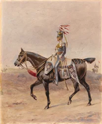 Um oficial montado do 17º Regimento de Dragões (Light) (Lancers), c.1825 (óleo e guache no papel)