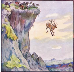 O fanfarrão mergulhou no abismo abaixo (lito colorido)