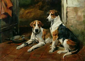 Cães de caça em um interior estável
