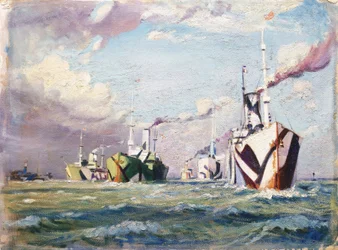 Um Cunarder (navio a vapor), c.1918 (óleo sobre cartão)