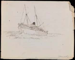 PAH1228; Esboços de um navio de guerra e de dois outros navios da Marinha Real (desenho)