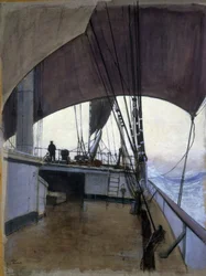 Cena no convés do barco "Suzanne", durante uma viagem de Calais a Guadalupe e depois do Havre à Jamaica, entre 1928-1930, que o pintor efectuou a bordo do "Suzanne