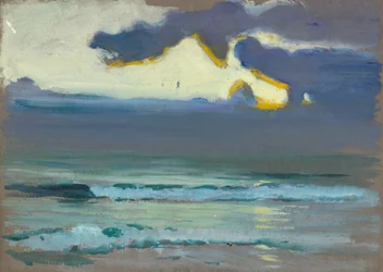 Paisagem marítima. Mar escuro e calmo com rolos suaves (pintura)