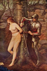 Um cavaleiro andante - Figura da literatura de romances de cavalaria, ilustração de «Romance and Legend of Chivalry», de A. R. Hope Moncrieff