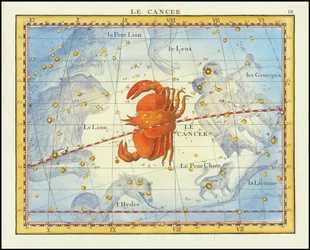 Mapa de 1776 da constelação de Câncer e constelações vizinhas, do Atlas Celeste de Flamsteed, de Fortin