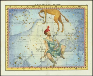 Mapa estelar de 1776 das constelações Camelopardal  Auriga e constelações vizinhas, do Atlas Celeste de Flamsteed de Fortin