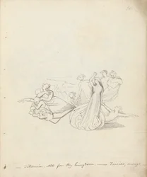 Titânia Não para o teu reino. - Fadas longe, 1783 (caneta, tinta e papel)