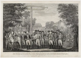 Os britânicos entregando suas armas ao Gen: Washington após a derrota em York Town, na Virgínia, em outubro de 1781.