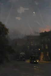 Um ataque de Zeppelin, 8 de outubro de 1915, c.1915-18 (óleo sobre tela)