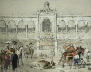 Tourada de Sevilha: Remoção do touro morto do ringue, de 