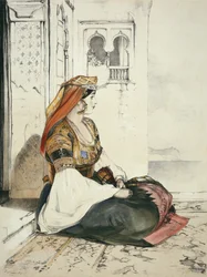 Uma mulher judia de Gibraltar, de &39;Sketches of Spain&39;, gravada por Charles Joseph Hullmandel (1789-1850), publicada em 1836