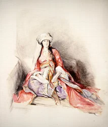 Uma Dama Levantina em Vestido Turco, Constantinopla (aguarela sobre lápis de cor corporal)