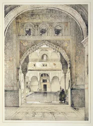 Porta do Salão dos Embaixadores, de &39;Sketches and Drawings of the Alhambra&39;, gravada por William Gauci (fl.1825-54), 1835