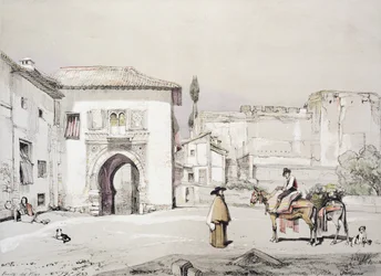Porta da Vinha (Puerta del Vino), de &39;Esboços e Desenhos da Alhambra&39;, gravada por James Duffield Harding (1798-1863), 1833