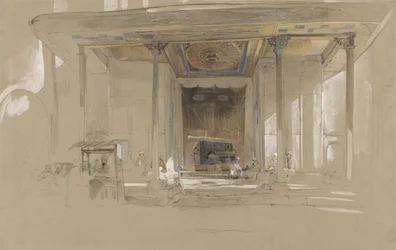 Entrada Principal da Grande Mesquita (Ulucami) Bursa, Turquia, c.1840 (wc e bodycolour sobre grafite em papel de parede)