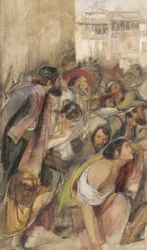 Estudo para a Proclamação de Dom Carlos, c.1834-28 (c - c & cor corporal sobre giz e lápis sobre papel)