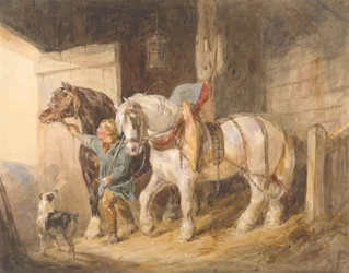 Rapaz Estável com Cavalos de Carrinho