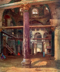 Interior da mesquita de El Aksa do sudeste, 1902.