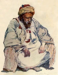 Figura sentada do pastor sírio no casaco de pele de carneiro, 1902.