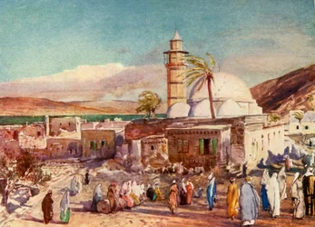 A mesquita de Tiberíades e o lago da Galiléia, 1902.