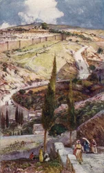 O extremo nordeste de Jerusalém e Mizpah, a partir do Monte das Oliveiras (cor litho)