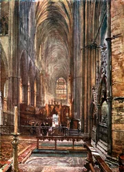 Vista do Coro e da Nave, olhando para Oeste a partir do Altar-Mor (litografia a cores)