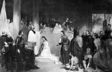 O batismo de Pocahontas em Jamestown, Virgínia, 1613, 1840