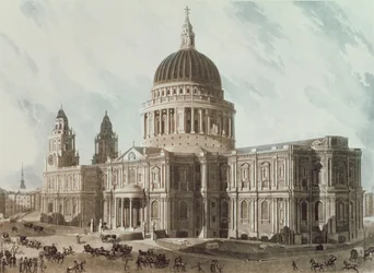 Sudeste Vista da Catedral de São Paulo, gravada por Daniel Havell (1785-1826), pub. 1818 pelo Repositório de Artes de Ackermann