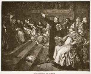 Convocação do Clero, ilustração de "A Igreja da Inglaterra: Uma História para o Povo" por HDM Spence-Jones, pub. c.1910 (foto sépia)