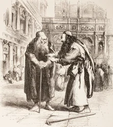 Ilustração para O Mercador de Veneza, Shylock e Tubal se encontram na rua, Ato III, Cena I, de &39;The Illustrated Library Shakespeare&39;, publicado em Londres, 1890
