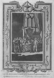 A dissolução do longo parlamento, 1653, por Oliver Cromwell, a fim de introduzir a Triennal Ele