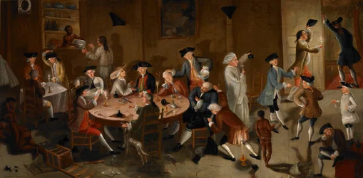 Capitães do mar que se divertem no Suriname, c.1752-58 (óleo sobre tecido de cama)