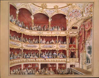 O Auditório do Teatro St. James (lápis e aquarela sobre papel)