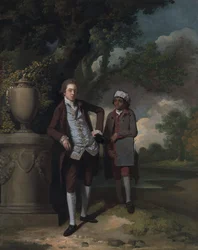 Retrato de um homem e de um atendente portador de uma carteira