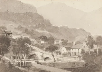 Brathay Bridge & Old Brathay, distrito do lago, Cumbria, 1820 (wc no papel)