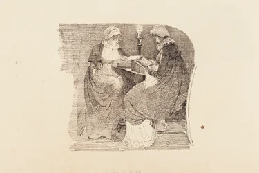 Duas mulheres, leitura, por, lamplight, 1804, (caneta, e, tinta, papel)