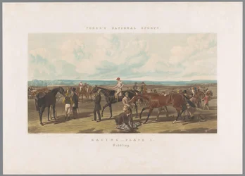 Cavalos a serem selados para a corrida, Corridas - Prancha 1. Selagem (título no objeto), Desportos nacionais de Fore (título da série)