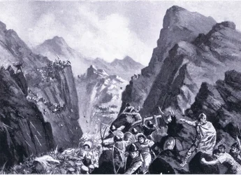 Aniquilação do exército grego, ilustração de Hutchinsons História das Nações VOL 4 c.1920s