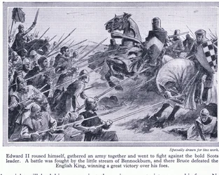Eduardo II reuniu um exército e travou uma batalha em Bannockburn 1314 AD, onde Bruce derrotou os ingleses, c.1950